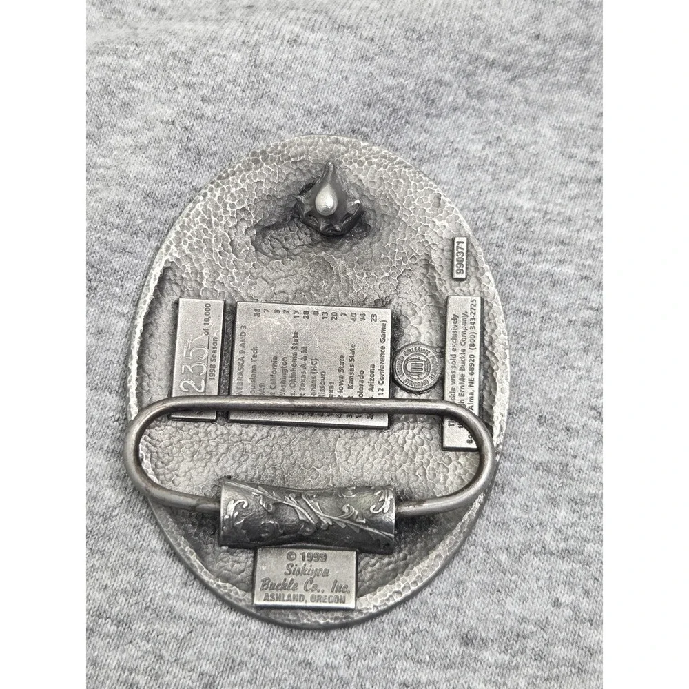 Vintage 1998 Nebraska Cornhuskers Football Solid Pewter Belt Buckle College NCAA